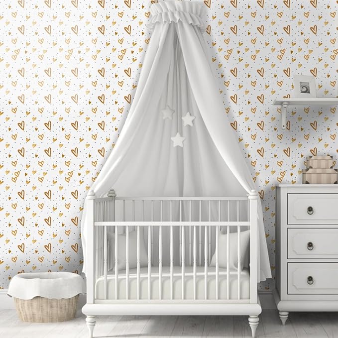Amaonm Removable 15.8 x 98.4inch Lovely Gold Heart Wall Decals DIY Wallpaper Wall Stickers Murals Decor for Kids Babys Girls Bedroom Teens Nursery Living Room Door Desk Decoration (Heart)