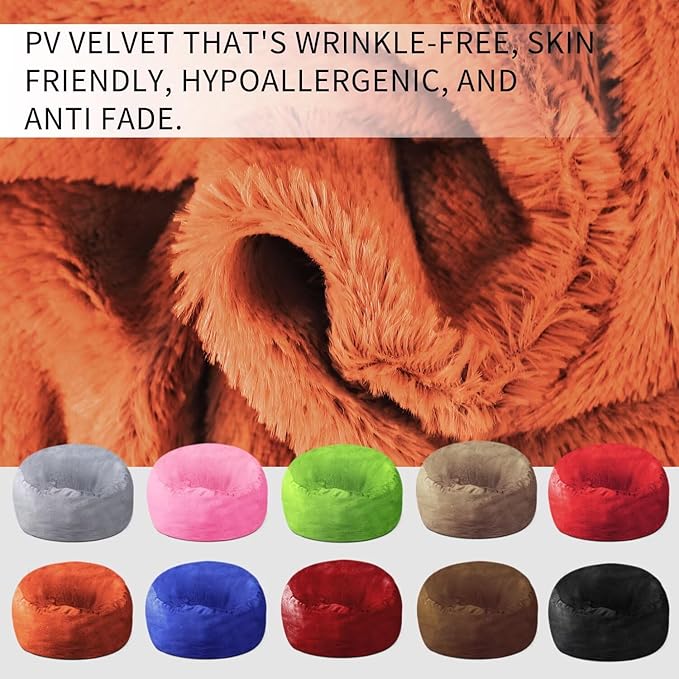 Bean Bag Chair for Adults 4FT,Soft Removable Cover for Teens/Girls Bedroom,Fluffy Giant Round Floor Beanbag Lounger Chairs (No Filler,Orange)