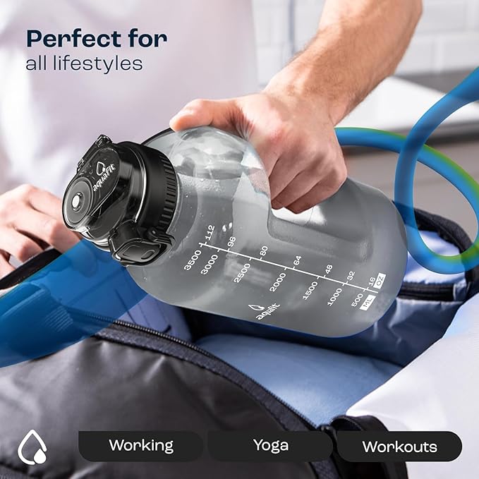 AQUAFIT 1 Gallon Water Bottle with Time Marker - BPA Free 128 oz Water Bottle with Straw, Gym Water Bottle with Handle, 1 Gallon Water Jug, Big Water Bottle, Large Water Bottle (Blush)