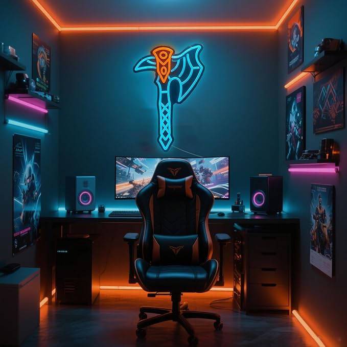 Axe Neon Sign for Wall Decor – USB Powered LED Axe Light with Dimmer, Viking Wall Art Accent for Man Cave, Gaming Room Decor, Gift for Men