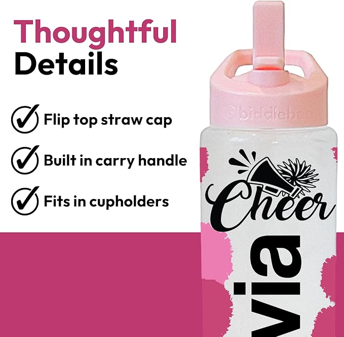 32oz Cheerleader Water Bottle with Straw Lid | BPA-Free Reusable Bottles for Cheerleaders, Cheer Team or Cheerleading Coach | Great Gifts for Girls, Coaches (Custom Cheer)