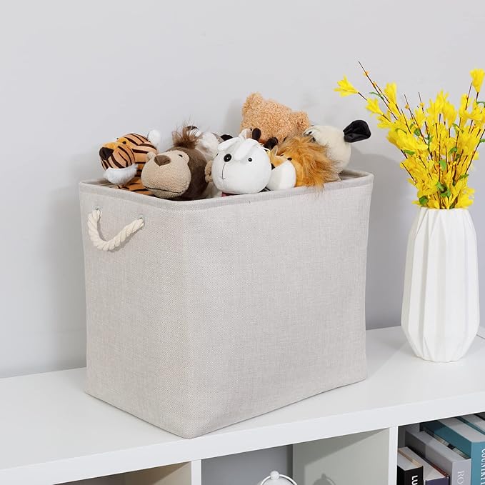 Bidtakay Fabric Beige Baskets Extra Large Organization Baskets for Clothes Set of 2 Collapsible Storage Bins for Shelves Cabinet 17x12x15 In Organizing Bins for Bedroom Blankets Pillow Towels Storage