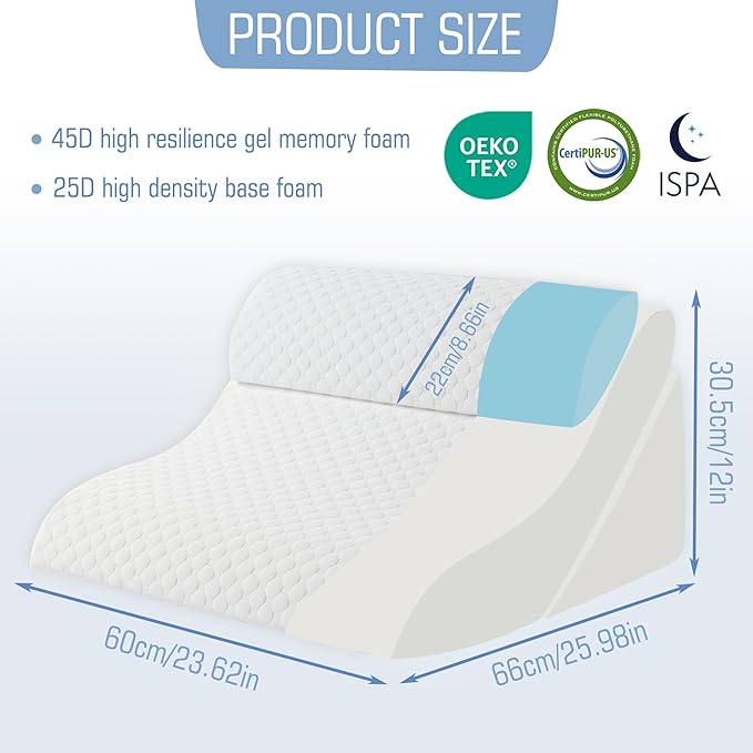 Bed Wedge Pillow for Sleeping, 20-in-1 Adjustable Pillow Wedge Acid Reflux Pillow, 9 &12 & 20 Inch 3-in-1 Incline Wedge Pillow for Back Pain Relief, Gerd, Snoring