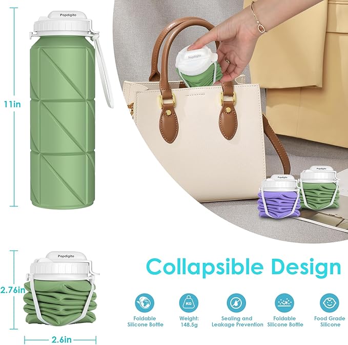 690ML Collapsible Water Bottles Reusable Leak Proof Silicone Water Bottle BPA Free Durable Foldable Sports Bottles & straw 23oz Lightweight Bottle for Gym Hiking Biking Camping Travel Bottle