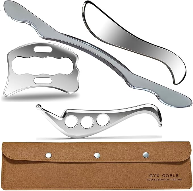 4 in 1 Professional Stainless Steel IASTM Tools Set, Muscle Scraping Massage Tools with Case, Physical Therapy and Myofascial Release