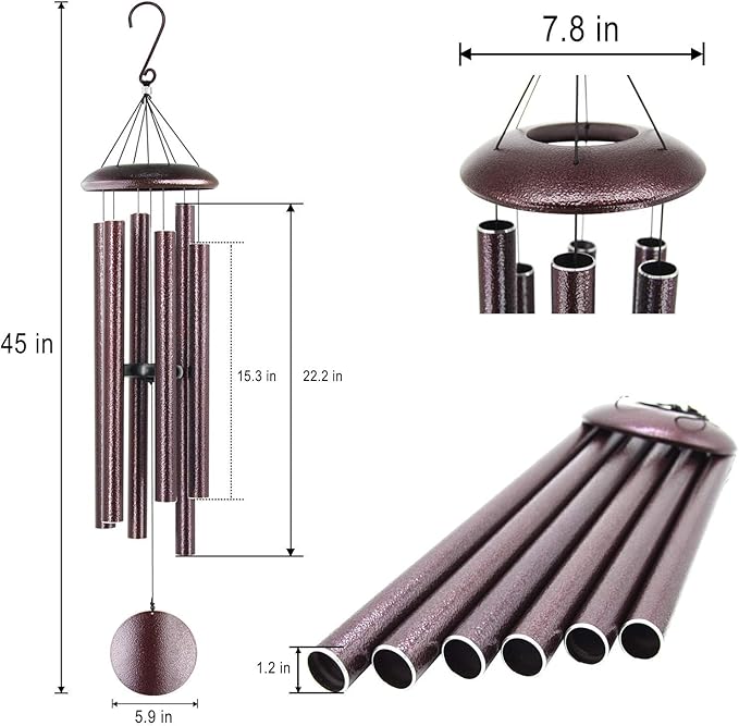 ASTARIN Outdoor Wind Chimes, 45 in Memorial Chimes with 6 Heavy Tubes, Large Deep Tone for Garden Hanging Decor, Sympathy Gifts. Bronze