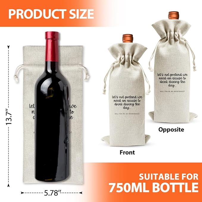 Bridesmaids Proposal Wine Bag Gift For BFF Best Friend, Wedding Party or Bachelorette Party or Bridal Shower Party Favor Supply Gift, Bridal Party Gift for Bridesmaid Boxes, Wedding or Engagement Gift