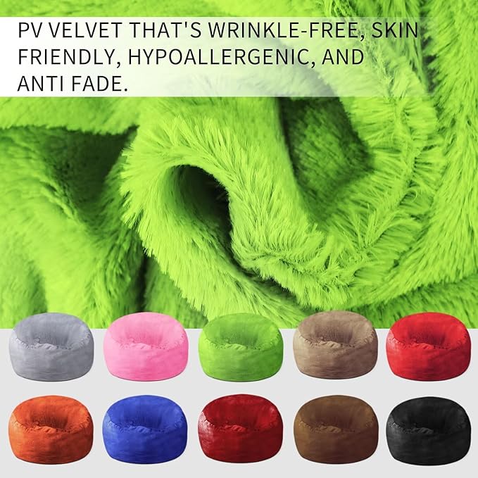 Bean Bag Chair for Adults 6FT,Soft Removable Cover for Teens/Girls Bedroom,Fluffy Giant Round Floor Beanbag Lounger Chairs (No Filler,Green)