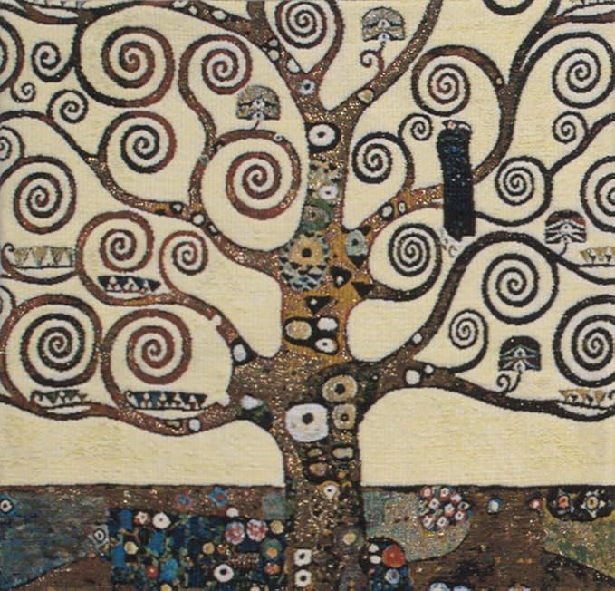 C Charlotte Home Furnishings Inc Lebensbaum Tree Belgian Cushion Cover | Pure Cotton Decorative Cushion Case | Cushion Cover for Indoor Use | 17x17 Inch Cushion Cover for Living Room I By Gustav Klimt