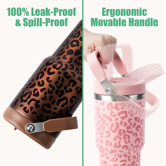 30 oz Tumbler with Handle Flip Straw, Vacuum Insulated Tumblers with Flip Straw and Top Handle, Reusable Insulated Cup for Home, Outdoors, Leakproof, Fits in Cup Holder, Cold for 30 Hours