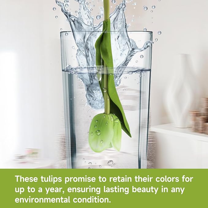 Buart Artificial Tulip in Bulk for Home Kitchen Wedding Bridal Bouquet,Fake Flowers for Valentine's Day Mother's Day Easter Table Centerpieces Decorations(Green,Real-Touch,12pcs)