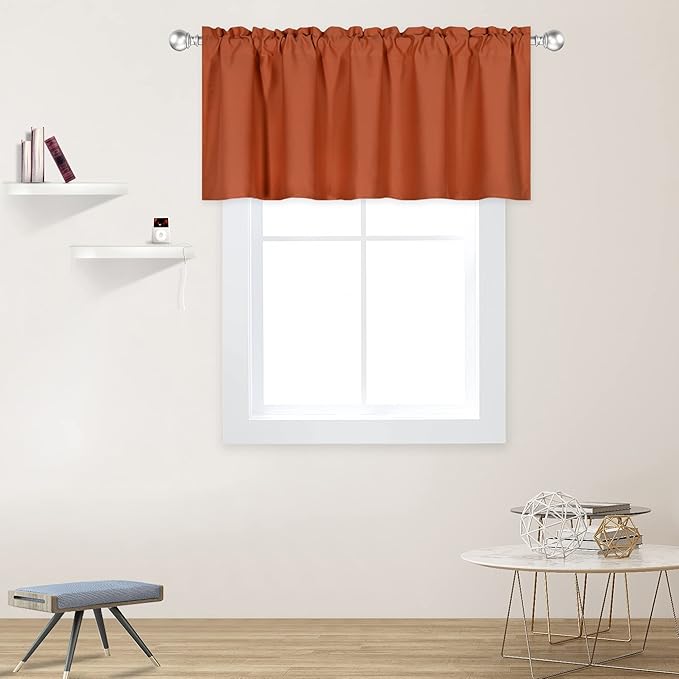 Burnt Orange Valance - Rust Valance for Windows 52x18 Inch Solid Blackout Rod Pocket Kitchen Short Curtain Toppers Valance for Bathroom Living Room, Terracotta