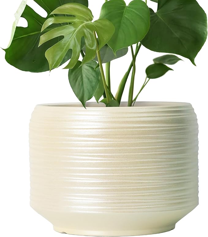 10 Inch Ceramic Plant Pot with Drainage – Large Flower Pot for Indoor Outdoor Plants, Modern Decorative Planter for Patio, Balcony, Garden, or Home Decor