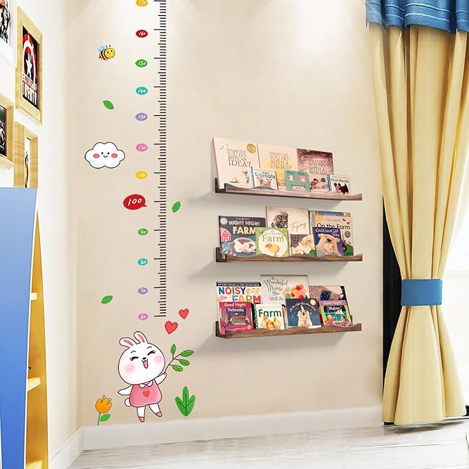 AZSKY Nusery Book Shelves for Kids, Picture Ledge Shelf for Wall Decor and Storage, Floating Photo Shelves with Lip for Picture Frames (Walnut, 23.6 Inches)