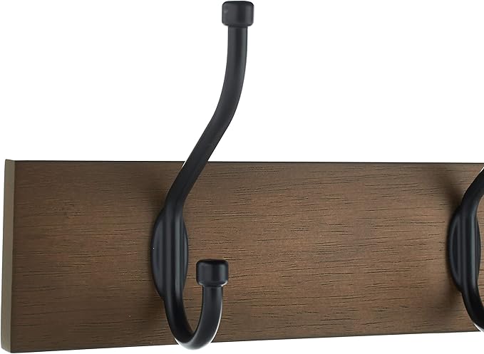 Amazon Basics Rectangular Farmhouse Wall-Mounted Coat Rack with Storage Hooks, 5 Hooks, Barnwood