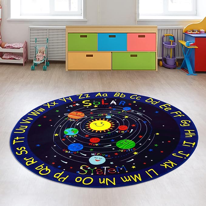 Baby Play Mat Solar System Learning Rug Kids Rug ABC Alphabet Educational Area Rugs for Classroom Kids Room Baby Playroom Mat Kids Foam Rug Playtime Activity Mat for Toddler 4 x 4