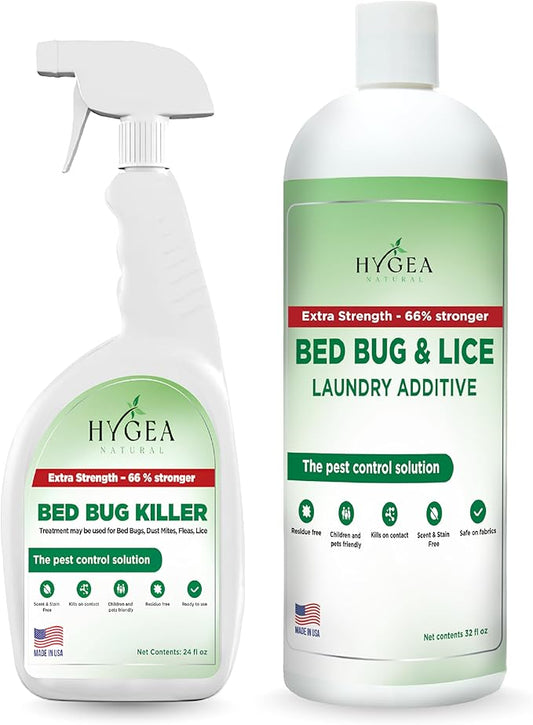 Bed Bug & Lice Extra Strength Elimination Duo - Includes 24 oz Lice & Bed Bug Spray & 32 oz Laundry Additive - environmentally responsible Formula - Pest Control for Home & Travel