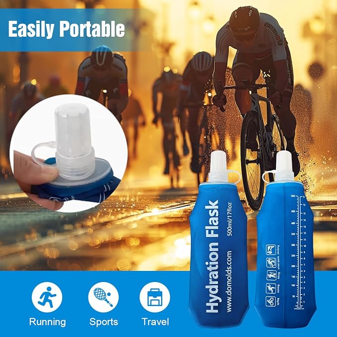 250ML Soft Flask, Running Water Bottle Foldable TPU Hydration Flask for Running Hydration Pack Cycling Hiking Marathon, Pack of 2