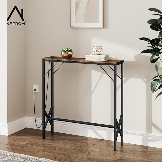 31.5‘’ Console Table, Skinny Entryway Table with Fast-Charging Station, Narrow Long Sofa Table, Behind Slim Couch Table for Entrance, Hallway, Living Room Decor ST-BR80-1