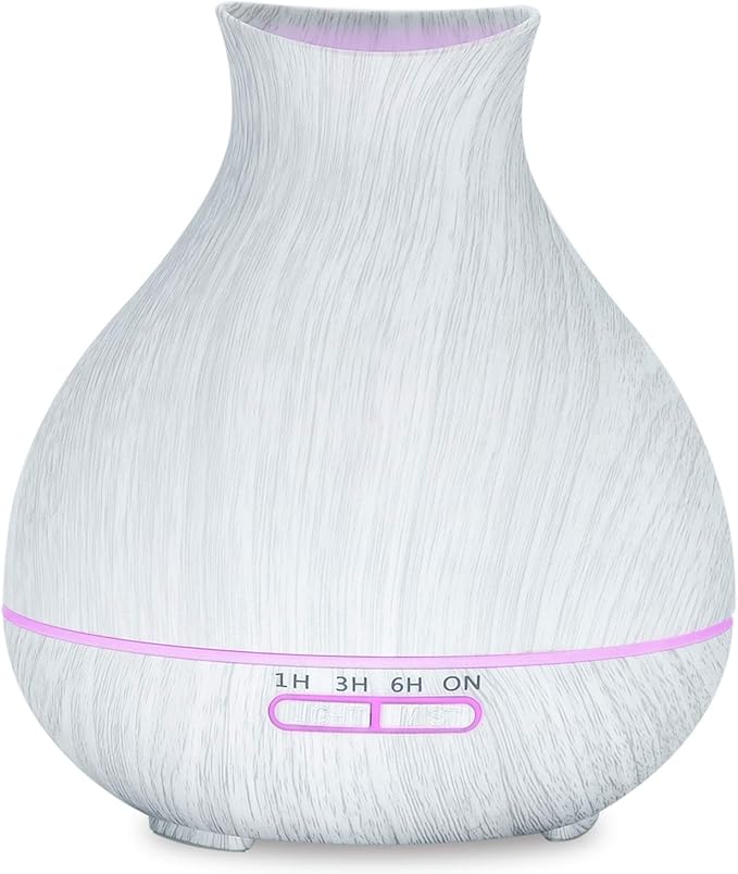 BZseed Aromatherapy Essential Oil Diffuser 550ml 12 Hours White Wood Grain Aroma Diffuser with Timer for Large Room, Home, Baby Bedroom, Waterless Auto Shut-Off, 7 Colors Lights Changing