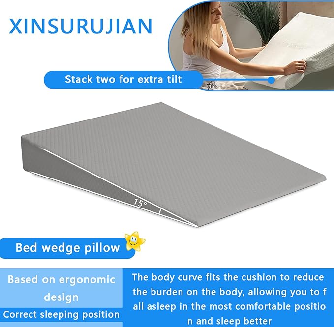 Bed Wedge Pillow Triangle Belt Foam for, Knee, Small Leg, Reading, Maternity (Grey)