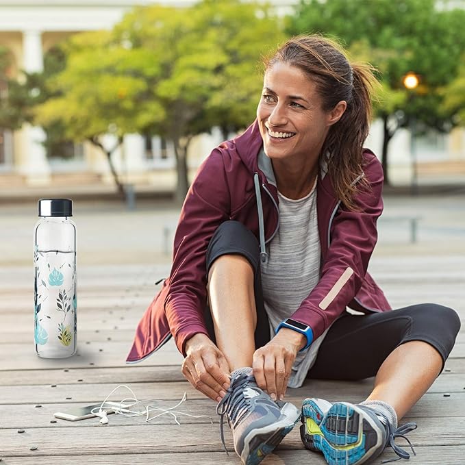 Borosilicate Glass Water Bottle, Sports Glass Drinking Bottle with Neoprene Sleeve and Stainless Steel Lid 16oz / 32oz