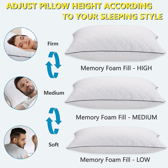 AS AWESLING Soft Pillows for Sleeping - Shredded Memory Foam Bed Pillows Set of 2 for Side Back Stomach Sleepers (Queen(20 * 30 inches))
