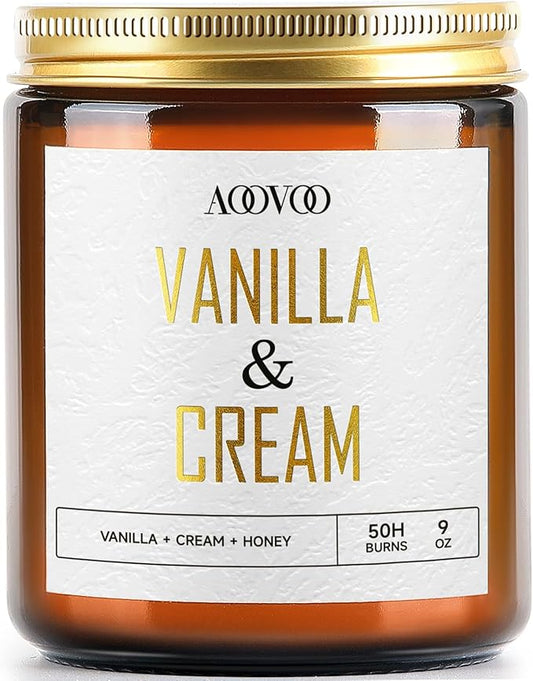 AOOVOO Vanilla Cream Candles - 9 oz Scented Candles, Aromatherapy Candle, Soy Candle for Home Scented
