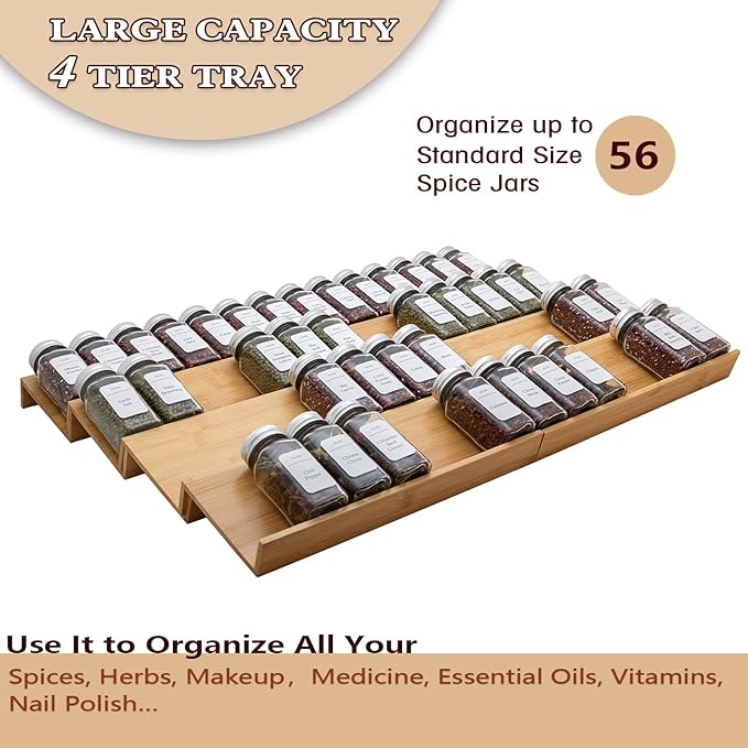 Bamboo Spice Rack Drawer Organizer - 8-Piece Set - 13" Wide Per Piece - Combine Into 26" Wide Rack