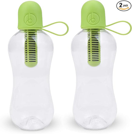 Bobble Classic Water Bottle, Filtered Water, BPA-Free Reusable Bottle, Soft Touch Carry Cap with Replaceable Carbon Filter for Sustainable Water and Hydration 18.5 oz - 2 Pack (Lime)