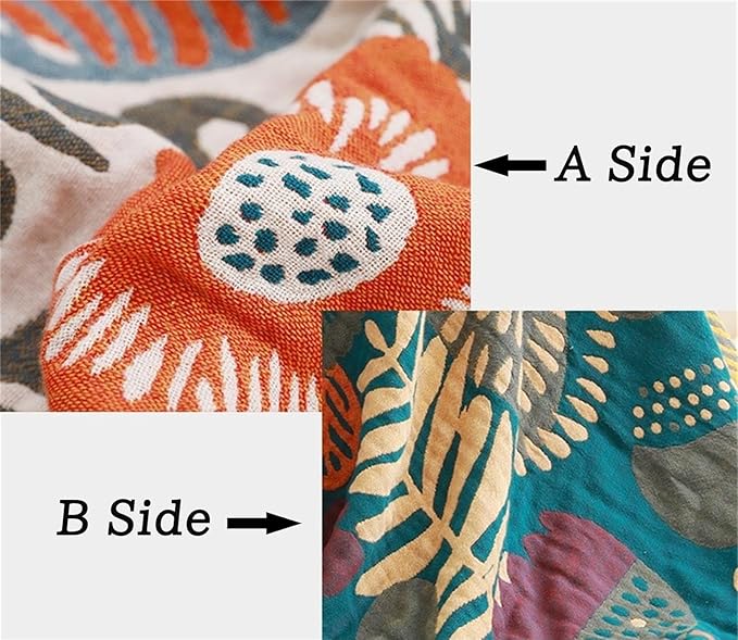 Boho Throw Blanket 60''x80'' for Bed Couch, Floral Muslin Bed Blankets Boho Quilt Travel Mexican 100% Cotton Super Soft Summer Blanket Picnic Blankets