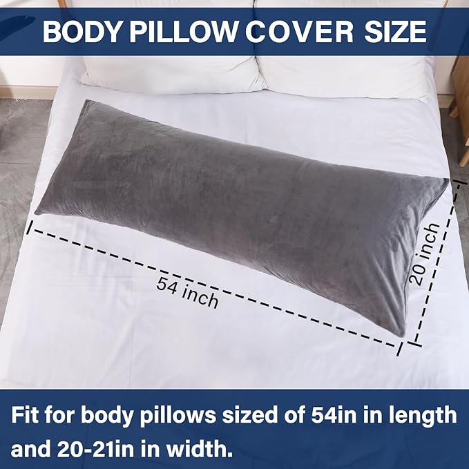 Body Pillow Cover, 20x54 Inches Body Pillow Case Cover with Zipper, Soft Fuzzy Velvet Long Pillow Pillowcase, Grey