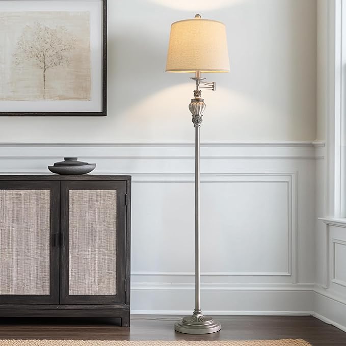 61" Vintage Floor Lamp with 350° Adjustable Swing Arm, Tall lamp Standing Lamp for Living Room Bedside Bedroom Nightstand Retro Farmhouse Mid Century Lamp Light Home Décor Office Gifts