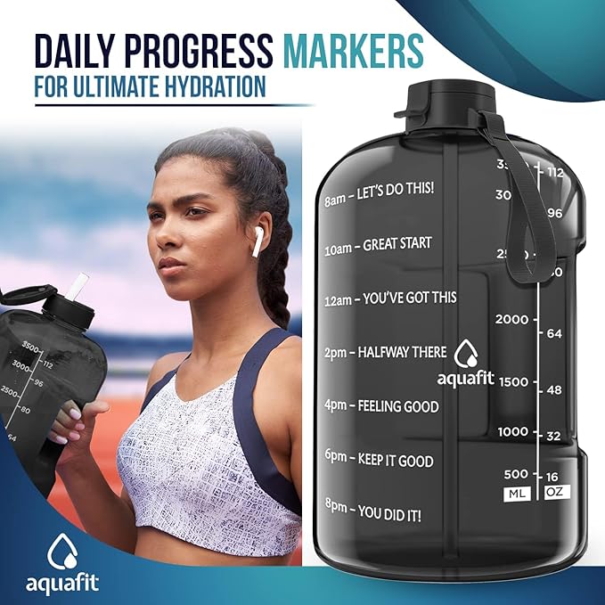 AQUAFIT 128 oz Plastic Water Bottle With Straw - Motivational Gym Water Bottle