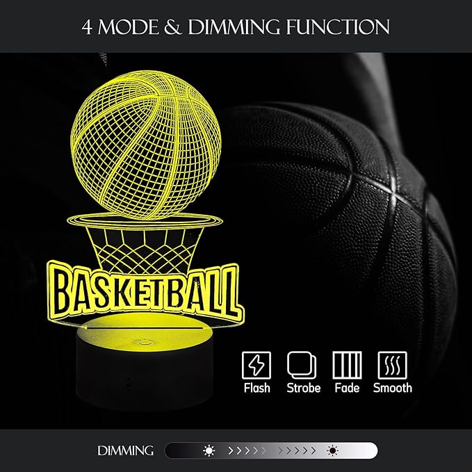 Basketball Frame Glowing RGB Acrylic Lamp with Stand LED Night Light Illusion 16 Color Change Touch Remote Control USB Charge for Bar Bedroom Boy Teens Fans Decoration