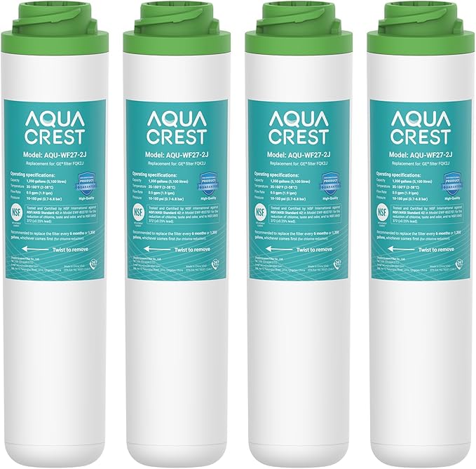 AQUACREST FQK2J Under Sink Water Filter, Replacement for GE FQK2J, FQK1K, 1350 Gallons Dual Flow Drinking Water Replacement Filters (4 Count)