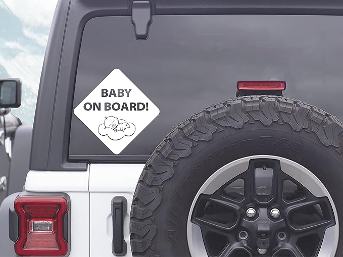 Baby on Board Sleepy Baby Viynl Decal Sticker for Windows, Car Sticker | Cars Trucks Vans, Bumper Sticker, Size: 5inch (White)