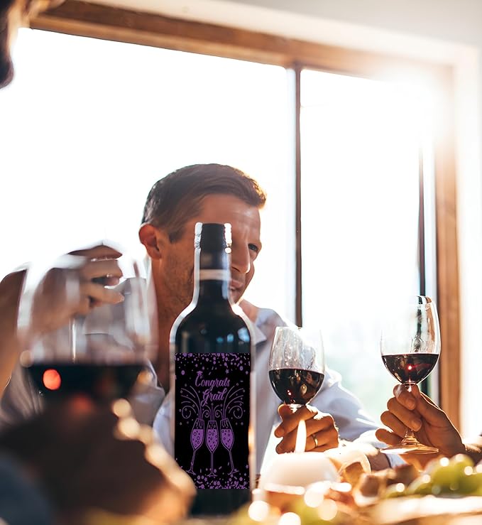 24Pcs Graduation Gift Wine Labels Congrats Grad Wine Bottle Stickers Graduation Party Waterproof Wine Bottle Decoration Cover for College Congrats Graduation Party Decorations, 4 Design