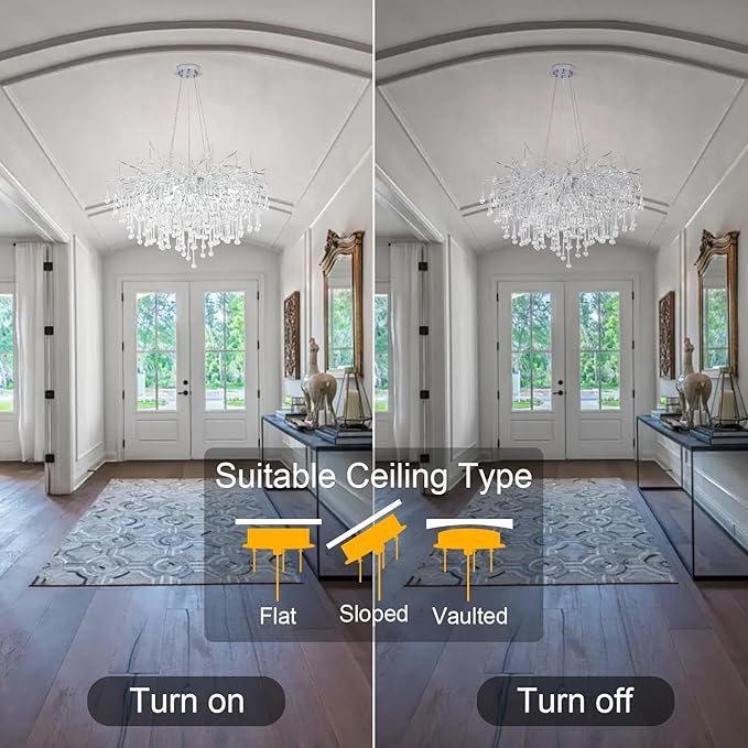 Branch Chandeliers Lights,8-Light Modern Crystal Chandelier Raindrop Luxury Chandelier Light Fixture for Dining Room Living Room,Kitchen Island D23.6in Farmhouse Chandelier