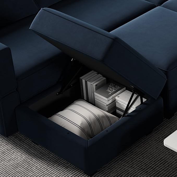 Belffin Modular Sofa Couch with Storage Seats Sectional Sofa Velvet Sofas for Living Room Blue