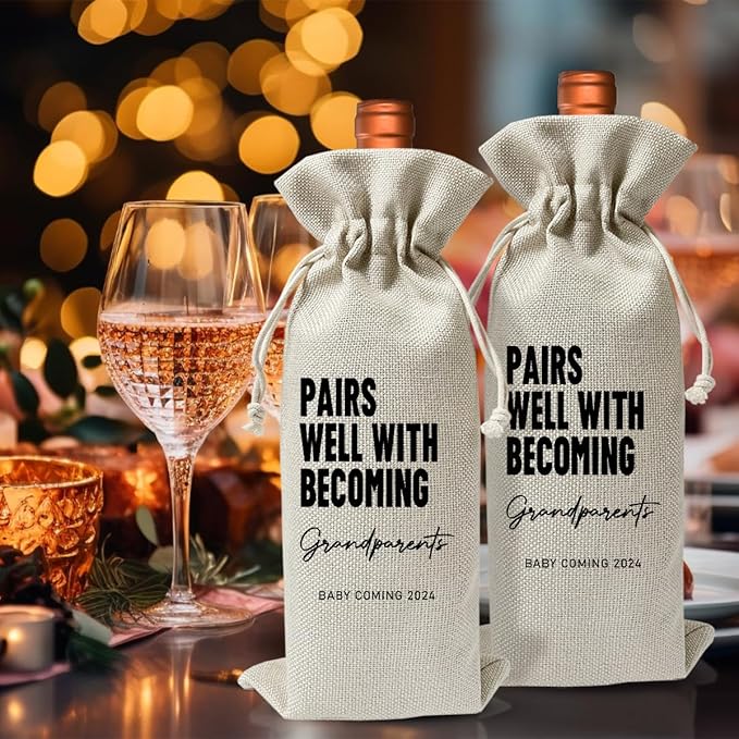 Becoming A Grandparent Gift, Grandparent To Be Gift Wine Bag, Promoted to New Grandparent Gift, Baby Announcement Gift for New Grandparent, Baby Shower or Party Favor, Baby Pregnancy Reveal Gift