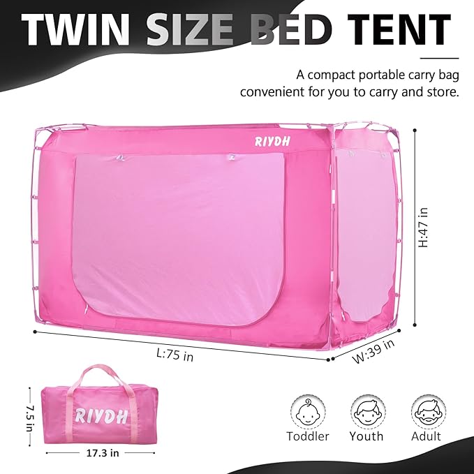 Bed Tent Bed Canopy Twin Size Tents for Adult and Kids- Portable Dream Tent Indoor Sleeping Tents 70% Blackout with 3 Doors Breathable Big Space Tents