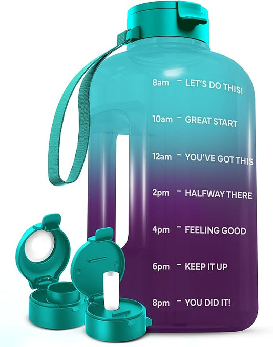 AQUAFIT 128 oz Plastic Water Bottle With Straw - Motivational Gym Water Bottle