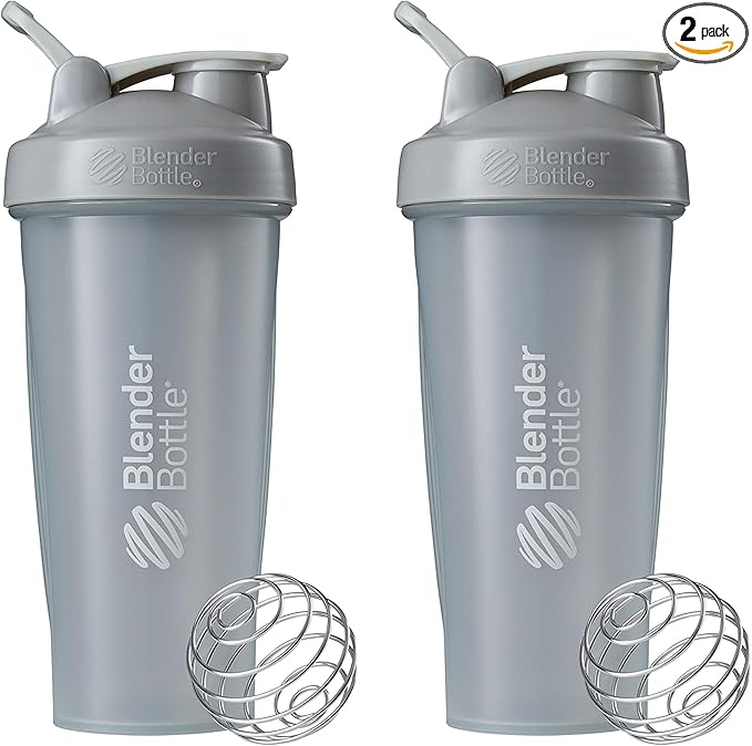BlenderBottle Classic Shaker Bottle Perfect for Protein Shakes and Pre Workout, 28-Ounce (2 Pack), Pebble Grey