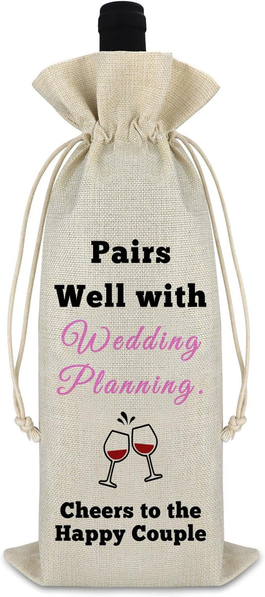 Appreciation Gift for Wedding Planner Wine Bag Newlywed Gift Engagement Gift for Bride Groom Bridal Shower Gift Wedding Planning Thank You Christmas Gift for Families Friends Drawstring Burlap Bag