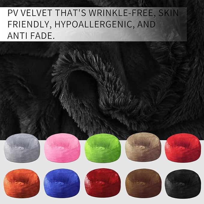 Bean Bag Chair for Adults 7FT,Soft Removable Cover for Teens/Girls Bedroom,Fluffy Giant Round Floor Beanbag Lounger Chairs (No Filler,Black)