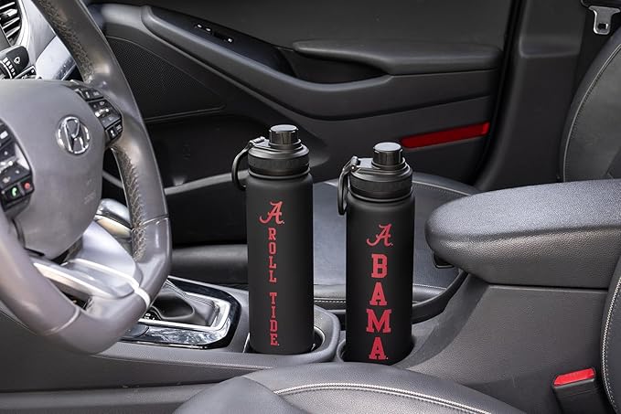 Alabama BAMA Water Bottle - Black Double Walled Stainless Steel 24 oz Keeps Drinks Cold or Hot