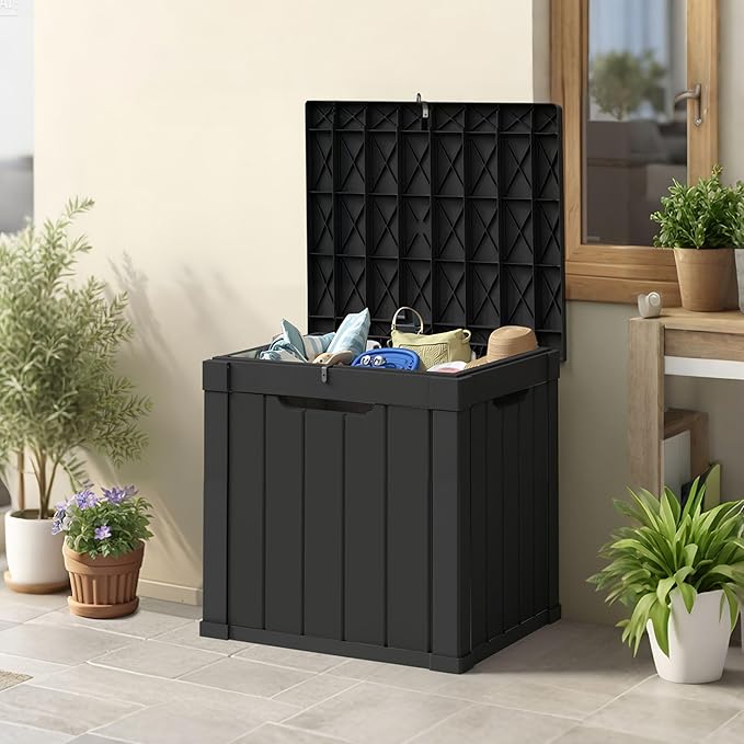 50 Gallon Storage Box, Waterproof Deck Box for Indoor & Outdoor Use, Lockable Pool Storage Bin for Package Delivery, Outdoor Bench for Patio Cushions, Garden Tools, Backyard, Black