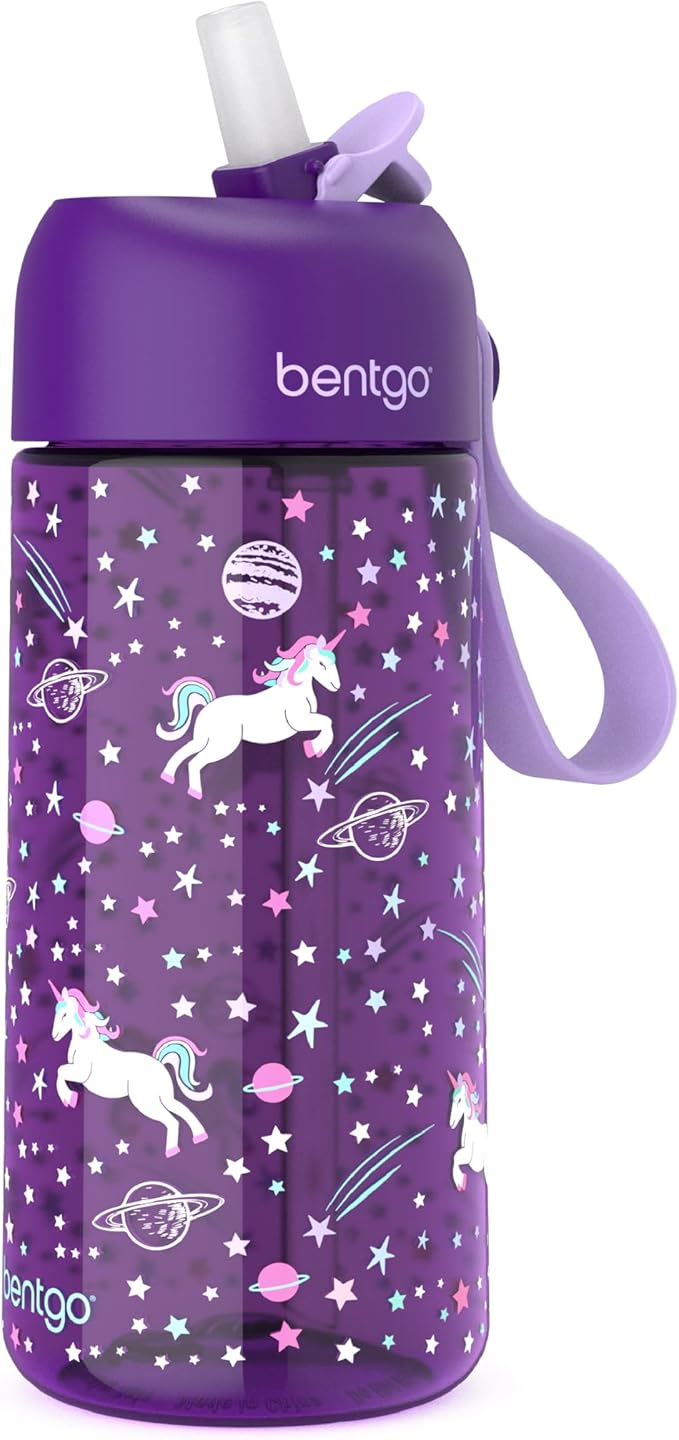 Bentgo Kids Water Bottle - Leak-Proof, Durable Tritan™, BPA-Free 15 oz. Cup for Kids/Toddlers Ages 3+ - Flip-Up Straw & Dishwasher Safe for School, Sports, Daycare & Camp (Unicorn)