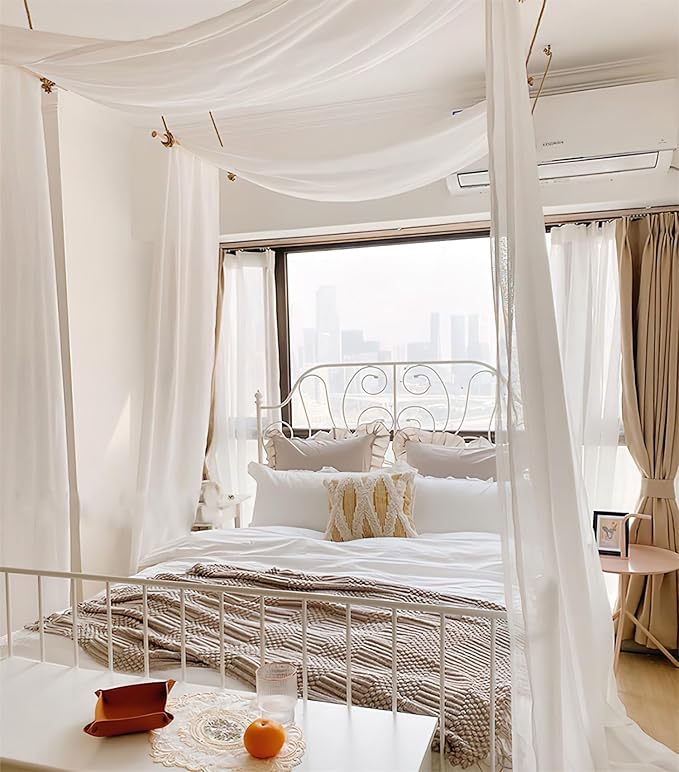 Bed Canopy for Girls 2pcs King Canopy Bed Curtains 30*228in White Tulle Canopy Bed Scarf for Queen & Full Bed,Sheer Bed Drapes,Twin Girls Canopy Bed Decor for Baby Crib,Kid Adult Beds（Not With Frame）